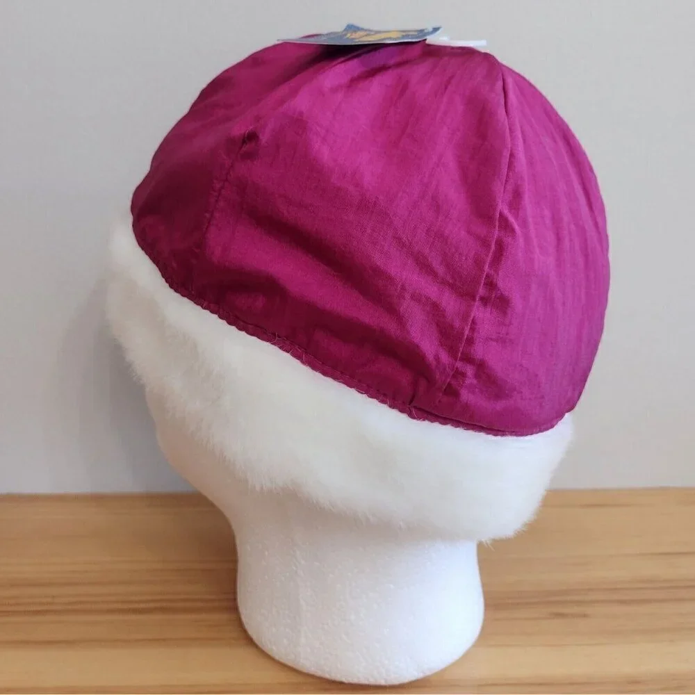 NWT Vtg 90s Oshkosh Toddler Girl Nylon Winter Hat Faux Fur Trim Floral Flowers